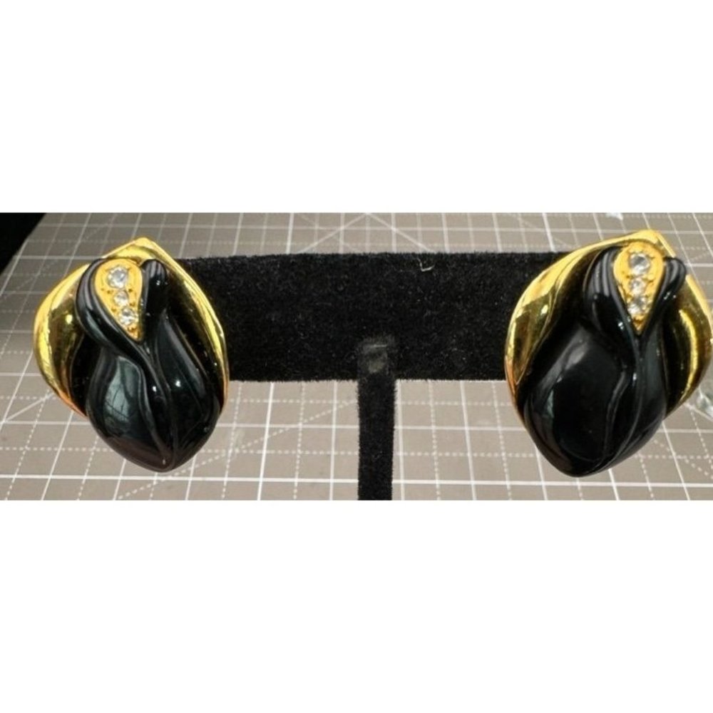 Vintage KJL Earrings for Avon Black Midnight Lucite Rose Bud Pierced